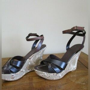 Vintage Franco Barbieri Italian Learher Wedge Sandals Snakeskin Weave